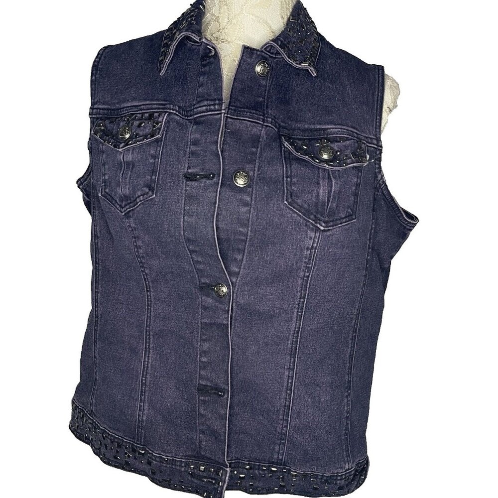 Denim Purple Womens sz Large Studded Vest DG 2 Diane Gilman